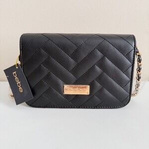 Bebe Sophia Black Quilted Crossbody Bag with Gold Accents NWT